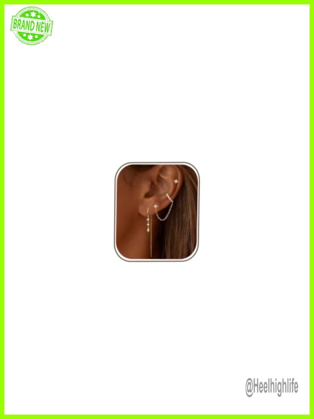 Gold Plated Dangle Drop Earring Set Threader Huggie Hoop Studs Ear Cuff Women